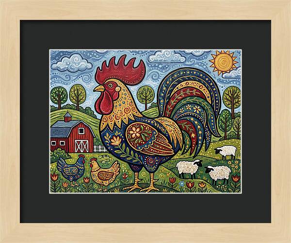 Colorful Rooster In A Pastoral Scene