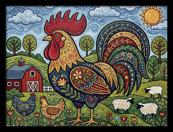 Colorful Rooster In A Pastoral Scene