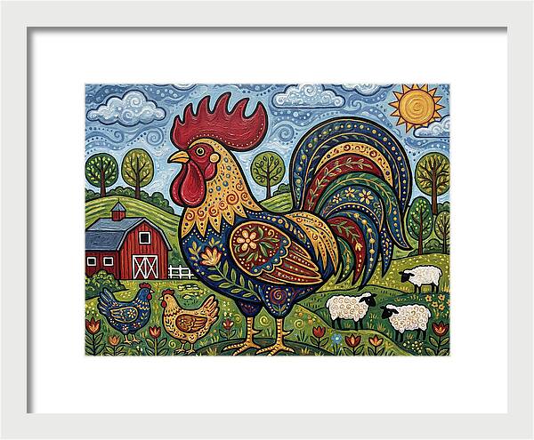 Colorful Rooster In A Pastoral Scene