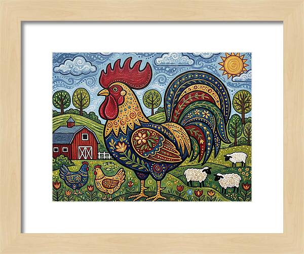 Colorful Rooster In A Pastoral Scene