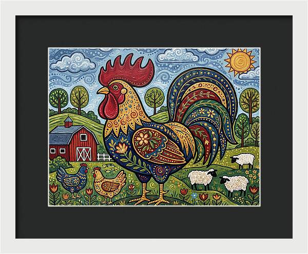 Colorful Rooster In A Pastoral Scene