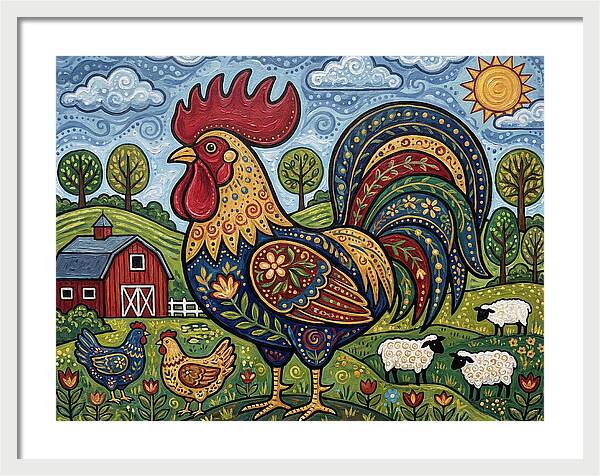 Colorful Rooster In A Pastoral Scene