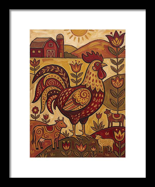Colorful Rooster In Farm Scene