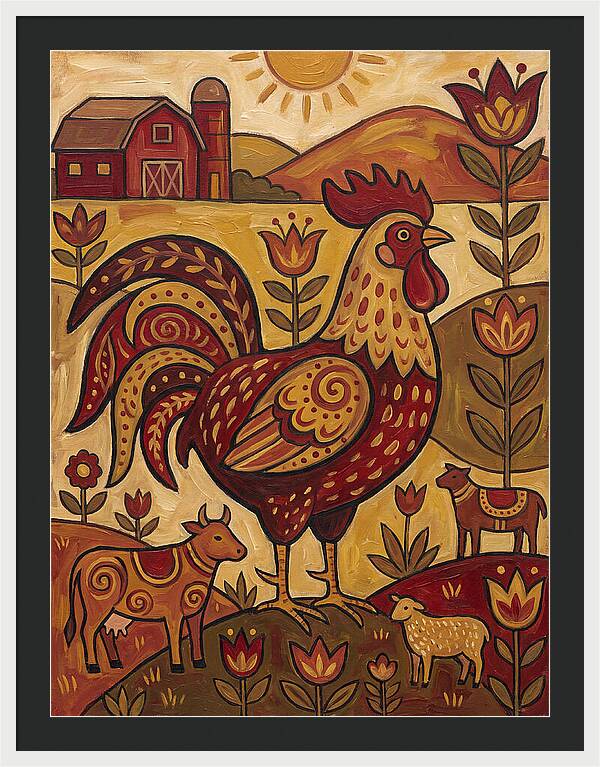 Colorful Rooster In Farm Scene