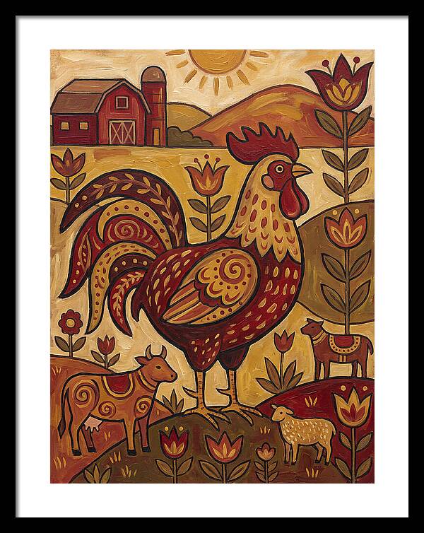 Colorful Rooster In Farm Scene