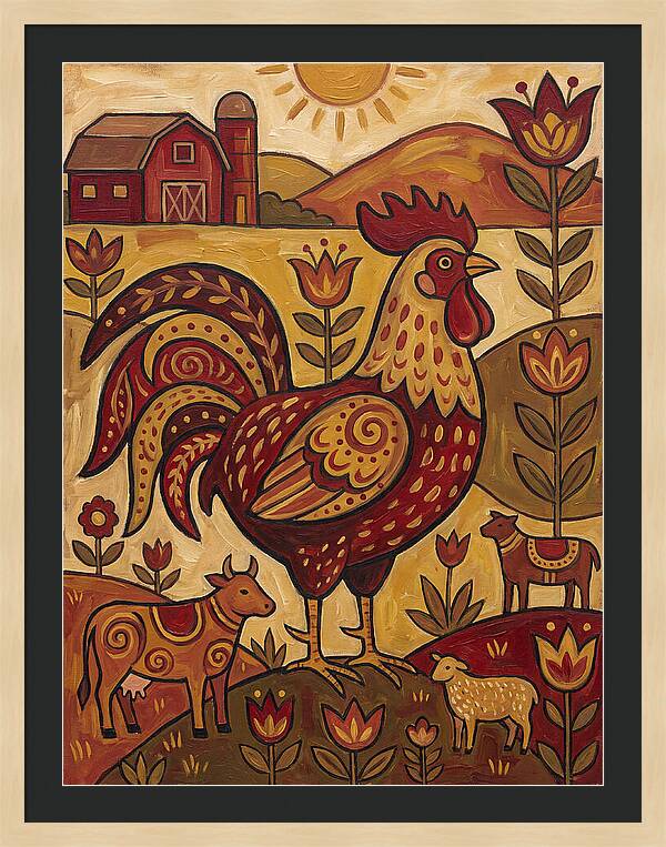 Colorful Rooster In Farm Scene