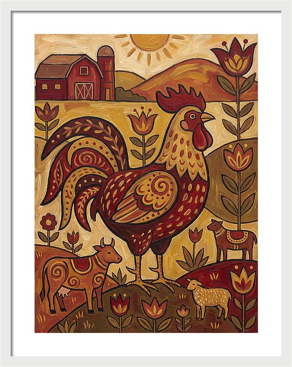 Colorful Rooster In Farm Scene