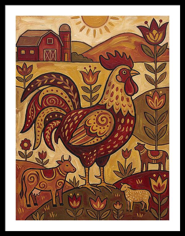 Colorful Rooster In Farm Scene