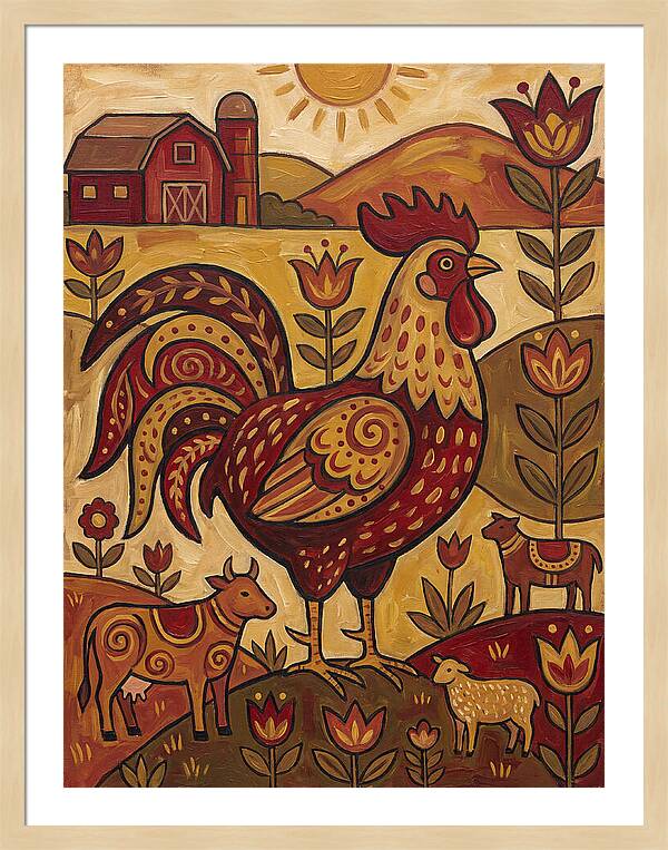 Colorful Rooster In Farm Scene