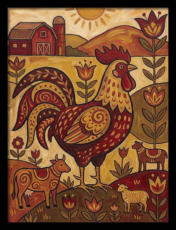 Colorful Rooster In Farm Scene