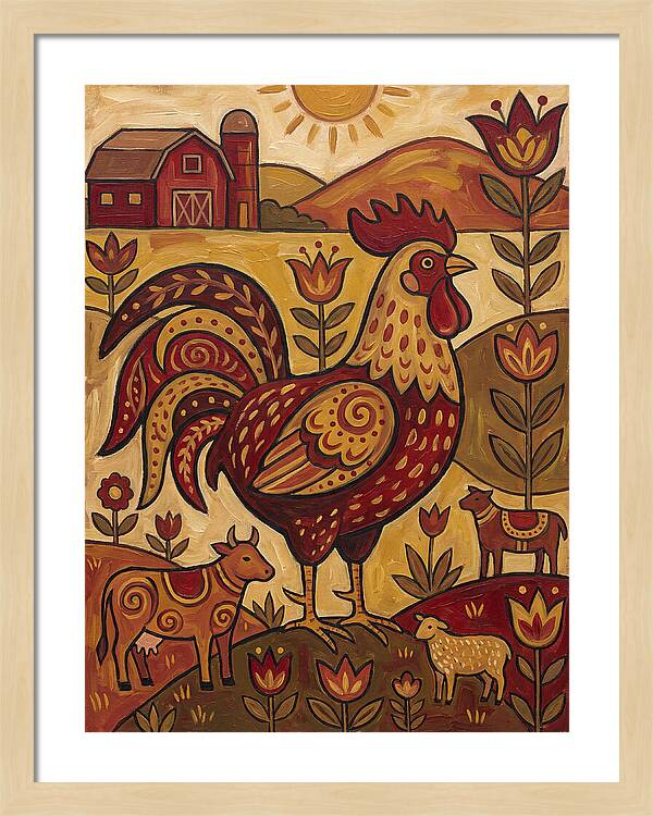Colorful Rooster In Farm Scene