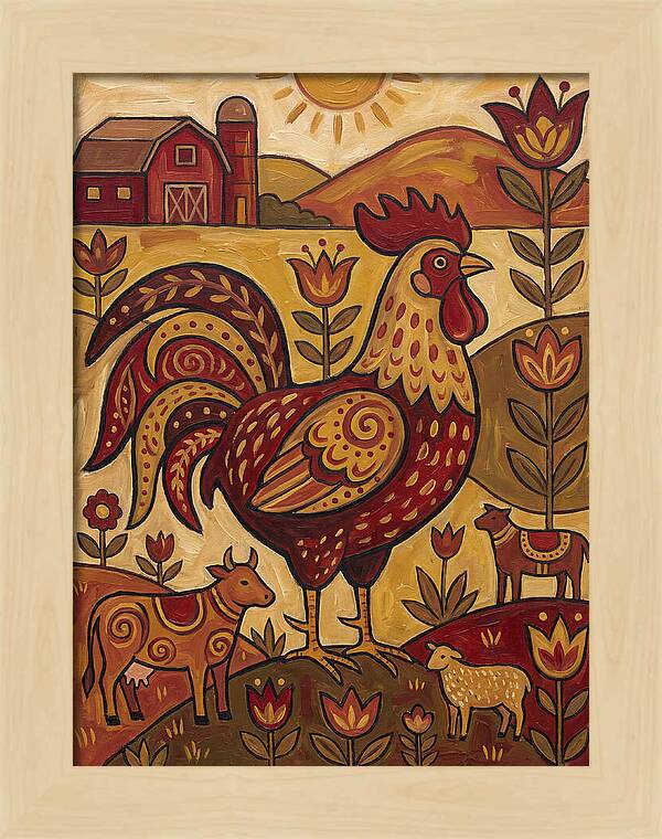 Colorful Rooster In Farm Scene