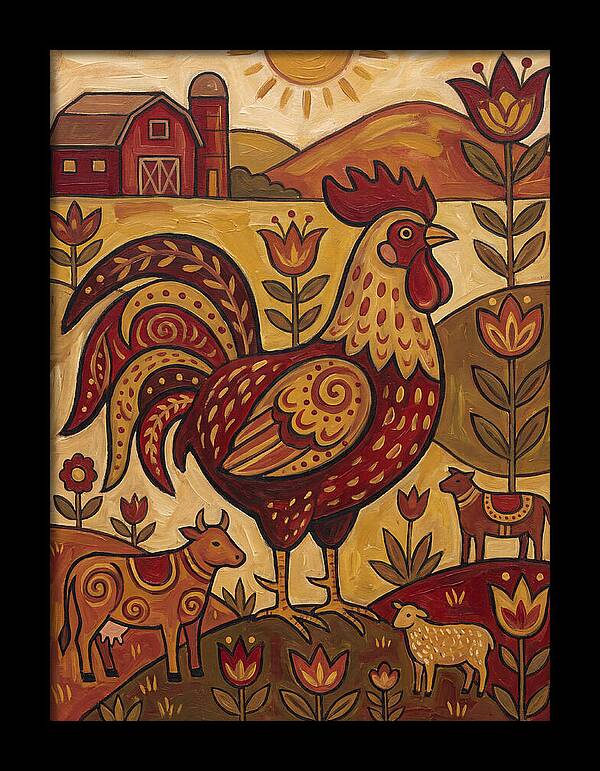 Colorful Rooster In Farm Scene