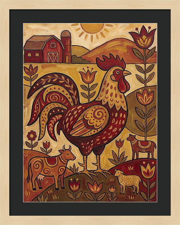 Colorful Rooster In Farm Scene