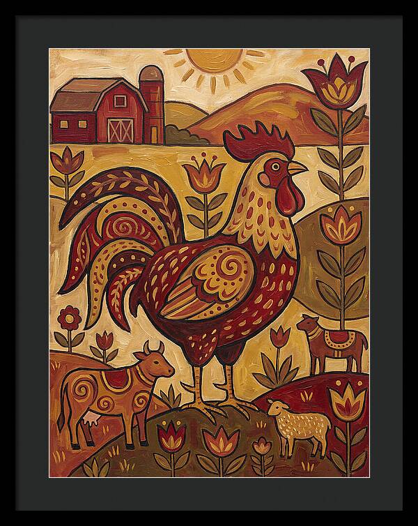 Colorful Rooster In Farm Scene
