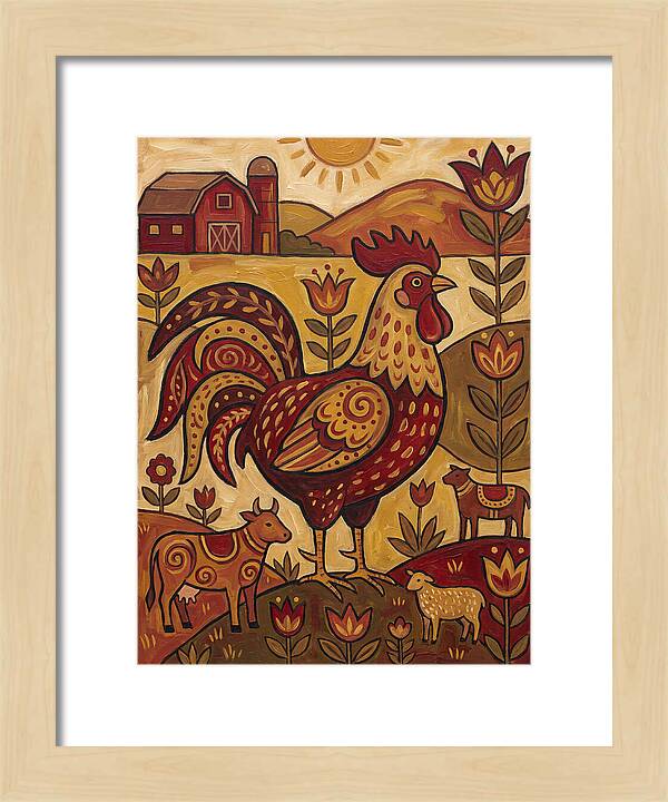 Colorful Rooster In Farm Scene
