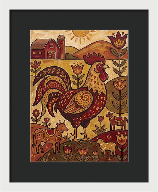 Colorful Rooster In Farm Scene