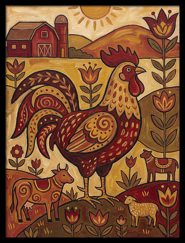 Colorful Rooster In Farm Scene