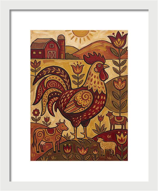Colorful Rooster In Farm Scene