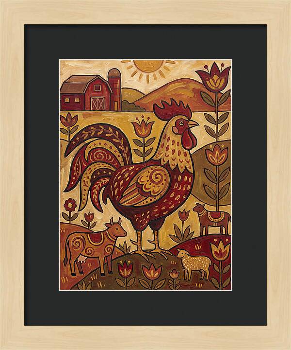 Colorful Rooster In Farm Scene