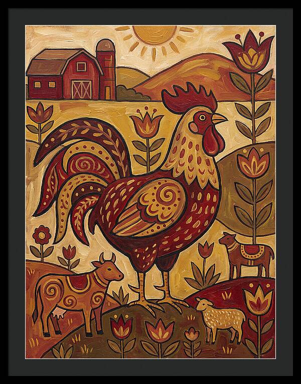Colorful Rooster In Farm Scene