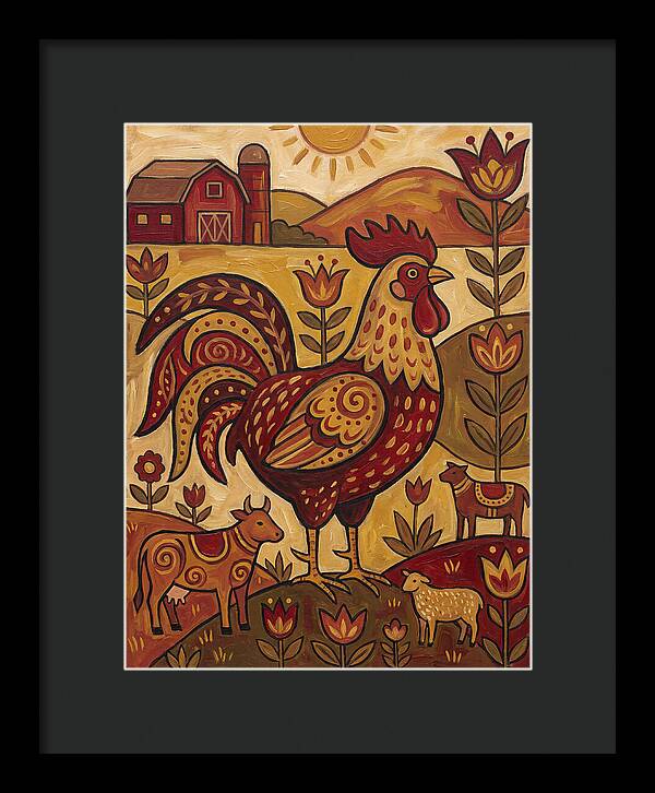 Colorful Rooster In Farm Scene