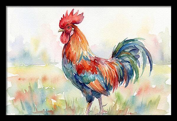 Colorful Rooster In Watercolor
