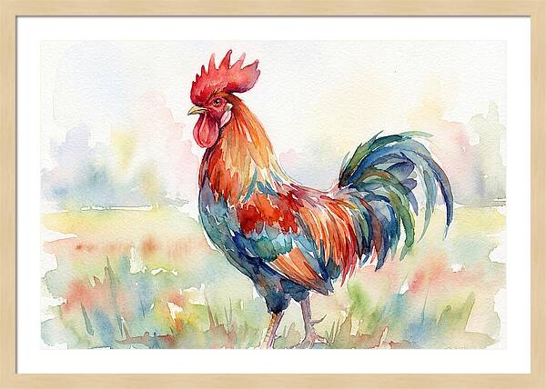 Colorful Rooster In Watercolor