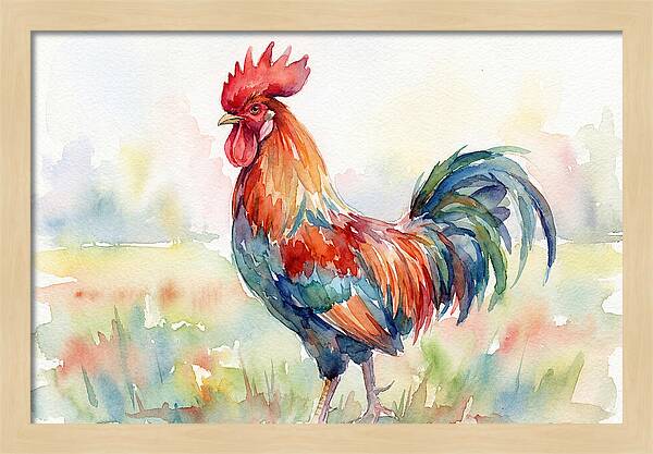 Colorful Rooster In Watercolor