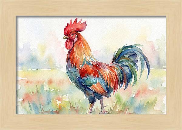 Colorful Rooster In Watercolor