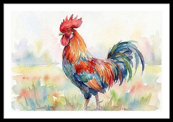 Colorful Rooster In Watercolor