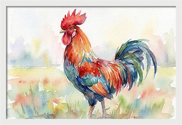 Colorful Rooster In Watercolor