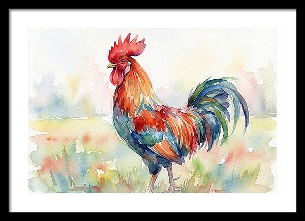 Colorful Rooster In Watercolor