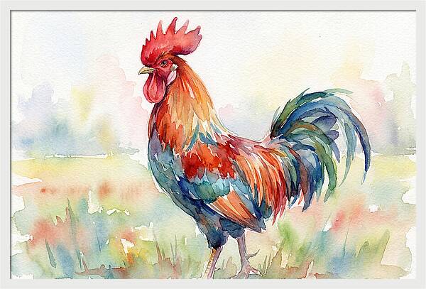 Colorful Rooster In Watercolor