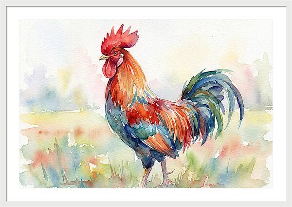 Colorful Rooster In Watercolor