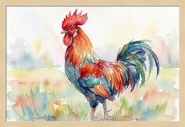 Colorful Rooster In Watercolor