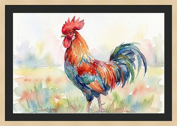 Colorful Rooster In Watercolor