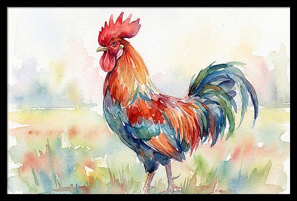 Colorful Rooster In Watercolor