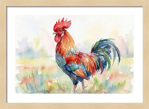 Colorful Rooster In Watercolor