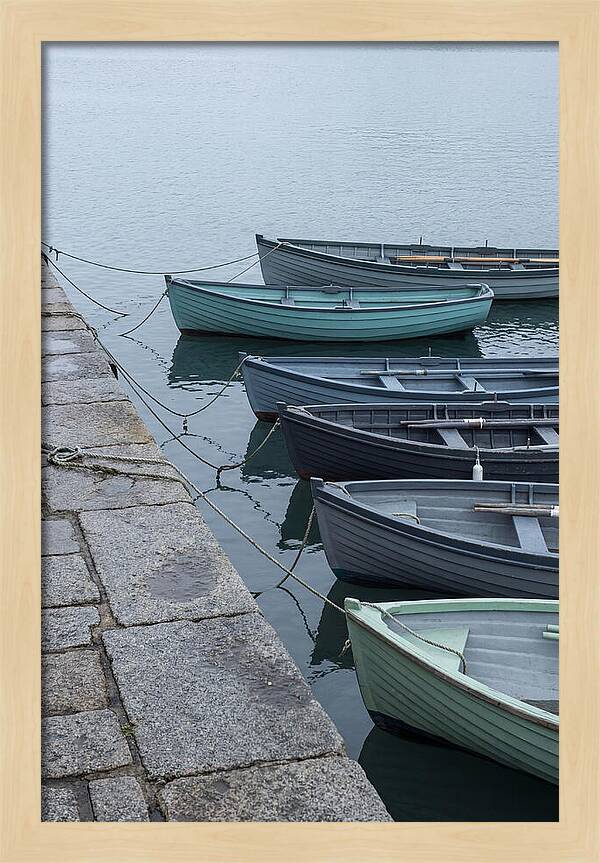Colorful Rowing Boats Tied To Quay