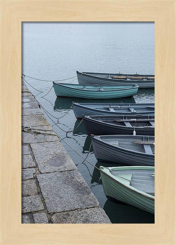Colorful Rowing Boats Tied To Quay