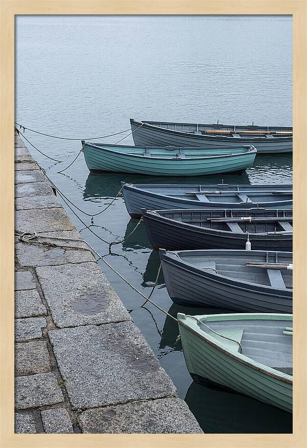 Colorful Rowing Boats Tied To Quay