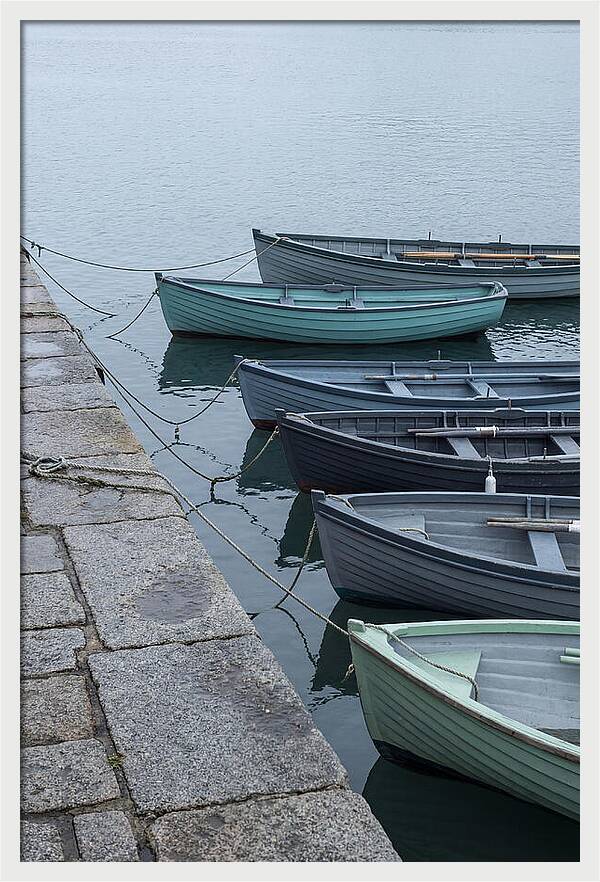 Colorful Rowing Boats Tied To Quay