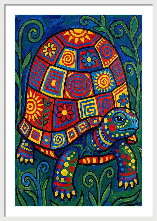 Colorful Tortoise Folk Art