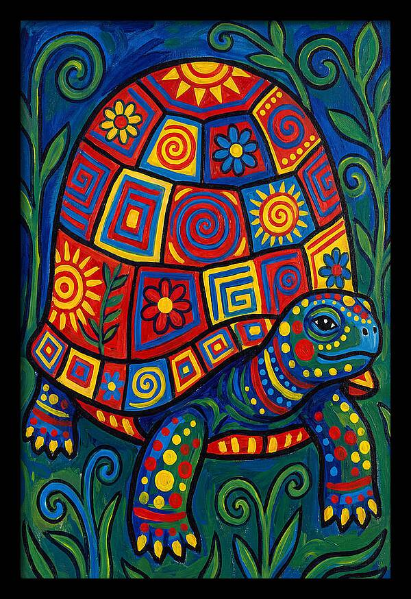 Colorful Tortoise Folk Art