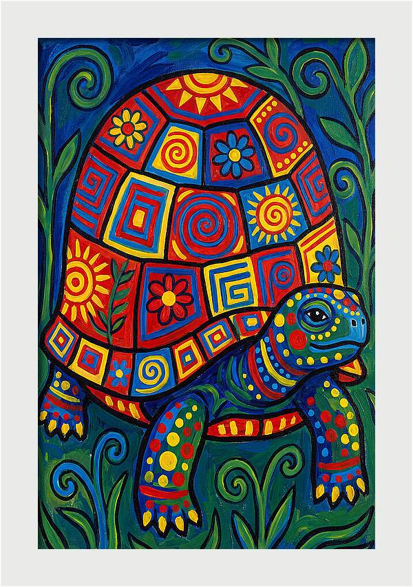 Colorful Tortoise Folk Art
