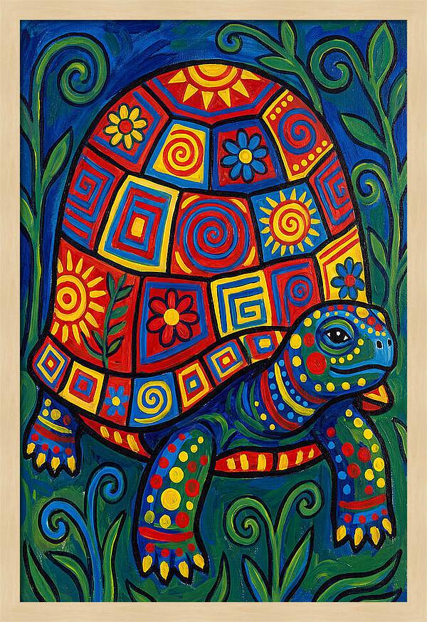 Colorful Tortoise Folk Art
