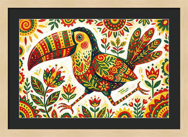 Colorful Toucan In Folk Art Style