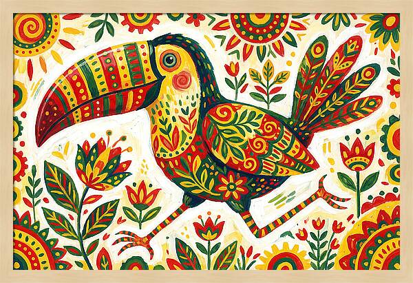 Colorful Toucan In Folk Art Style