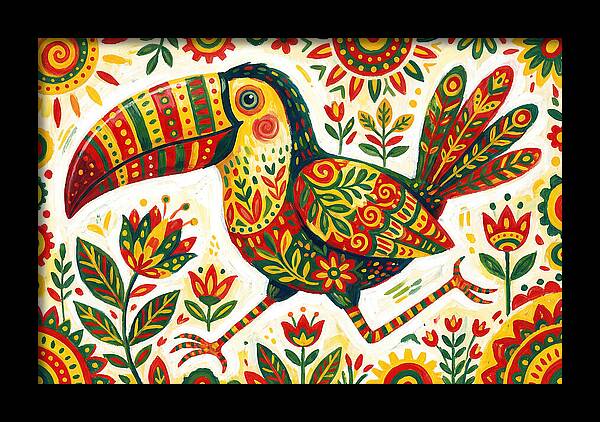 Colorful Toucan In Folk Art Style